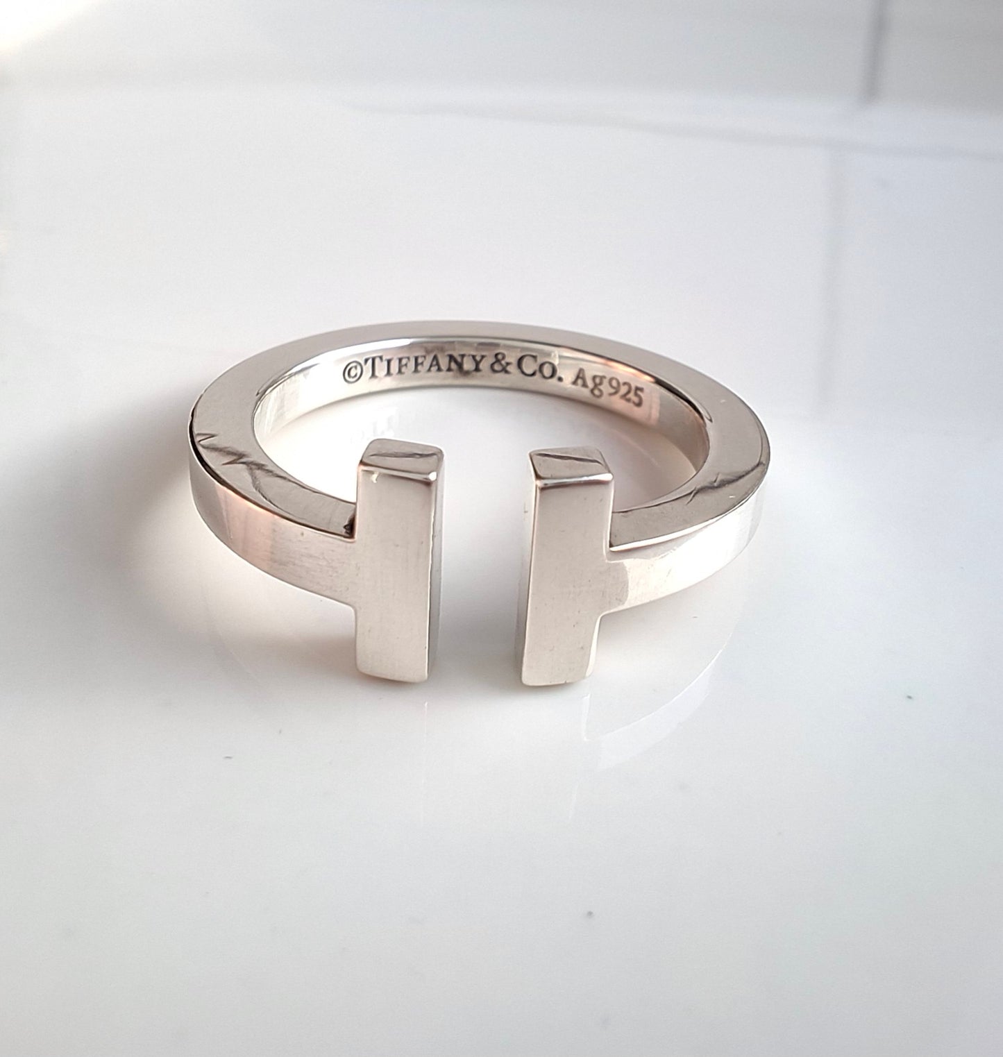 Tiffany & Co Tiffany T Square Ring in 925 Sterling Silver with Pouch and Box