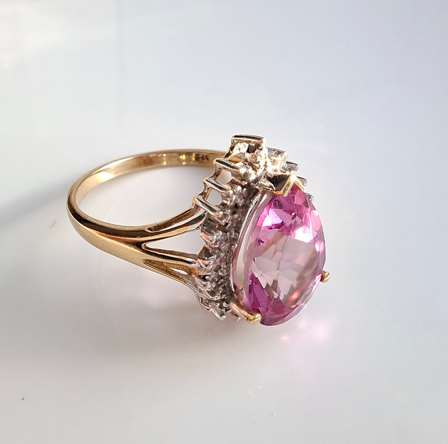 Pink Topaz & Diamond Halo Ring