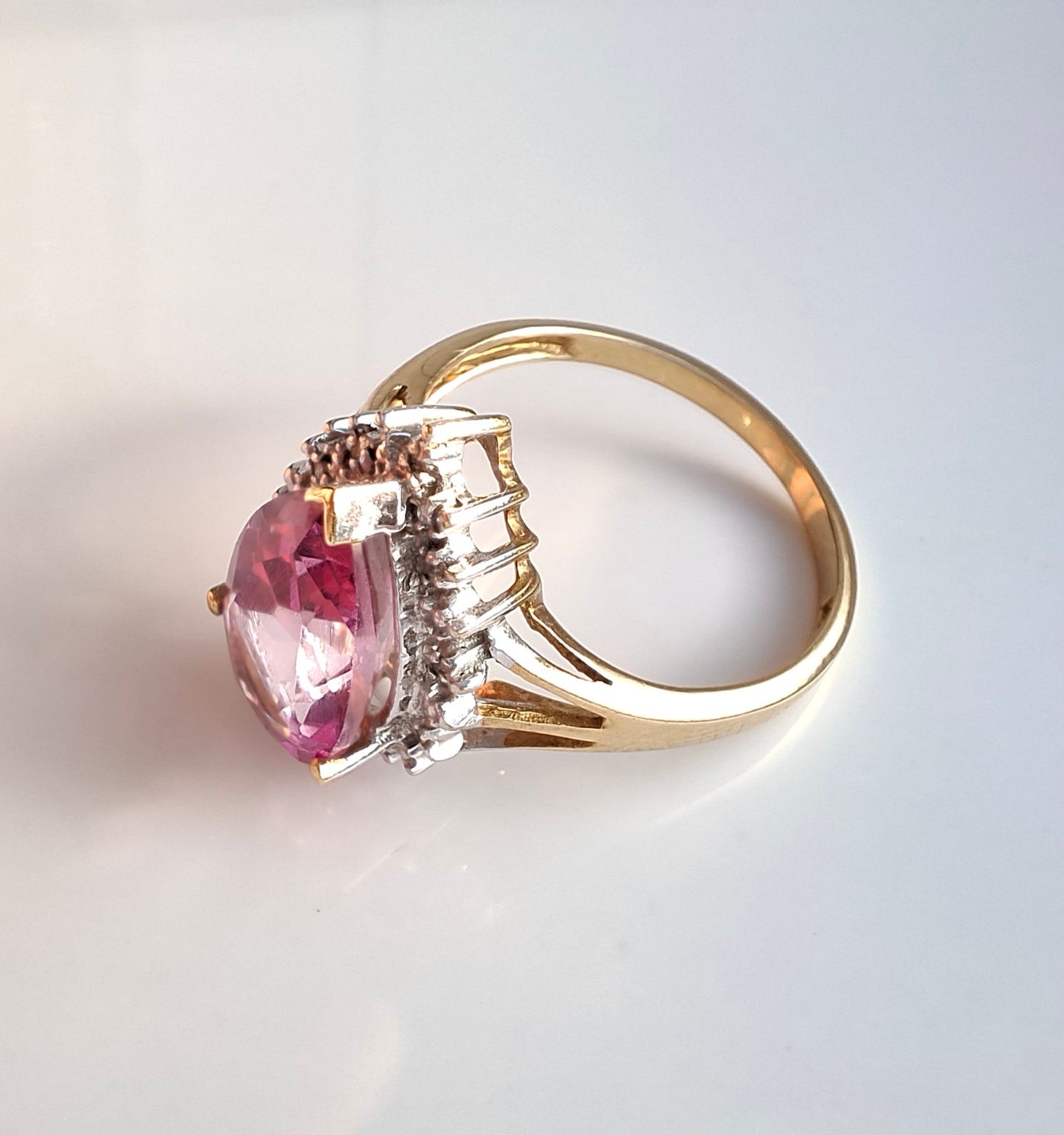 Pink Topaz & Diamond Halo Ring