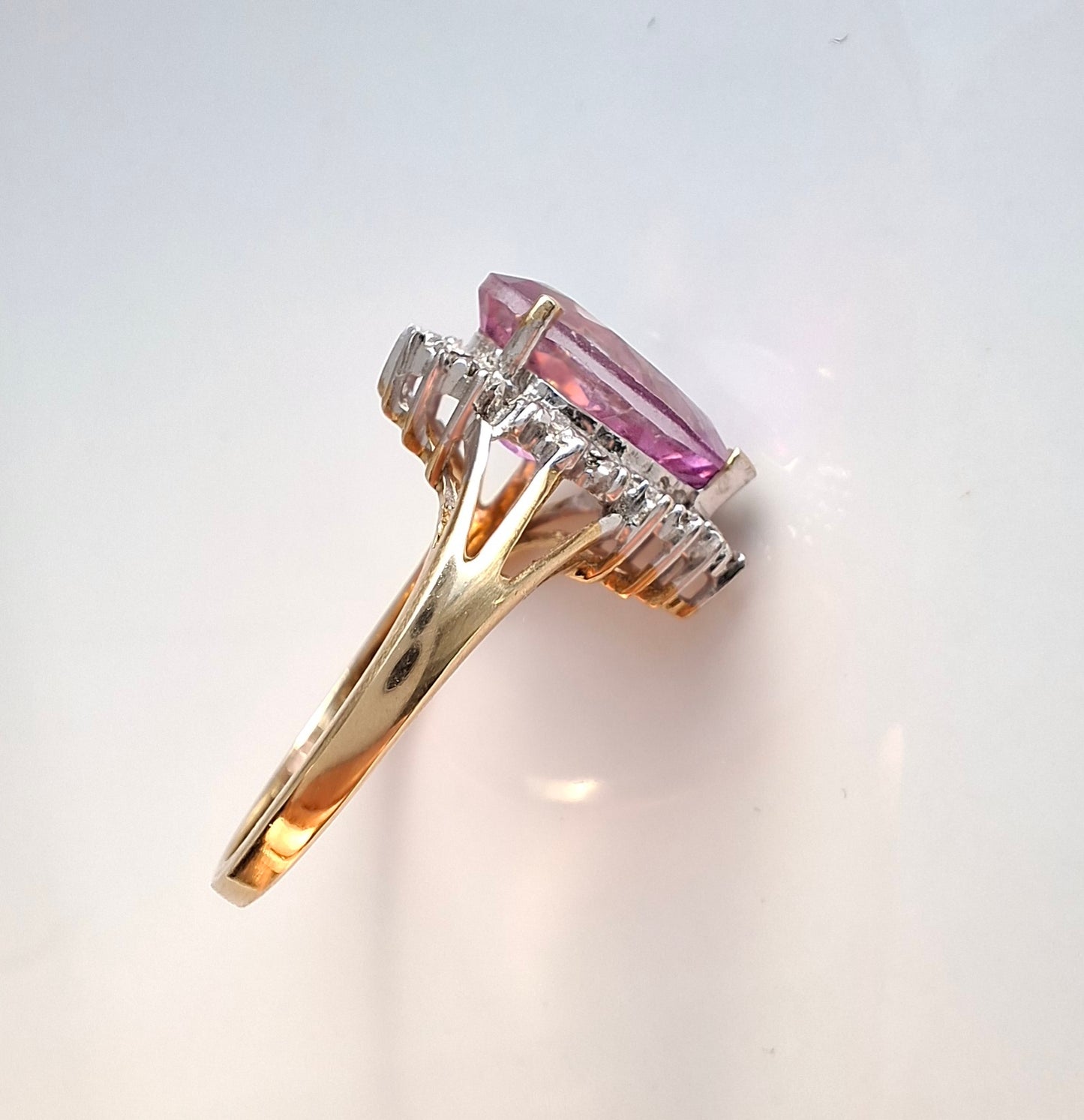 Pink Topaz & Diamond Halo Ring