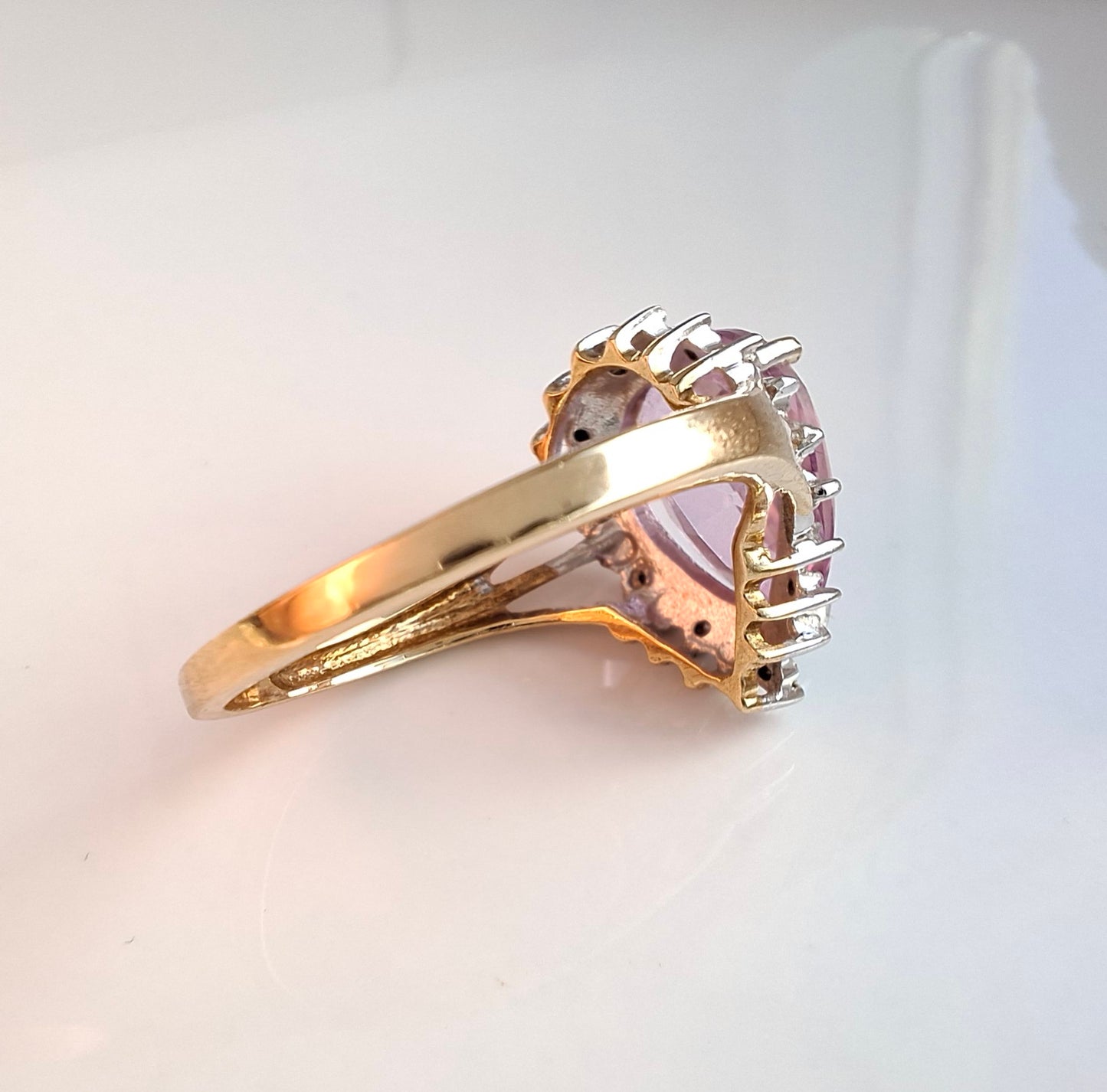 Pink Topaz & Diamond Halo Ring