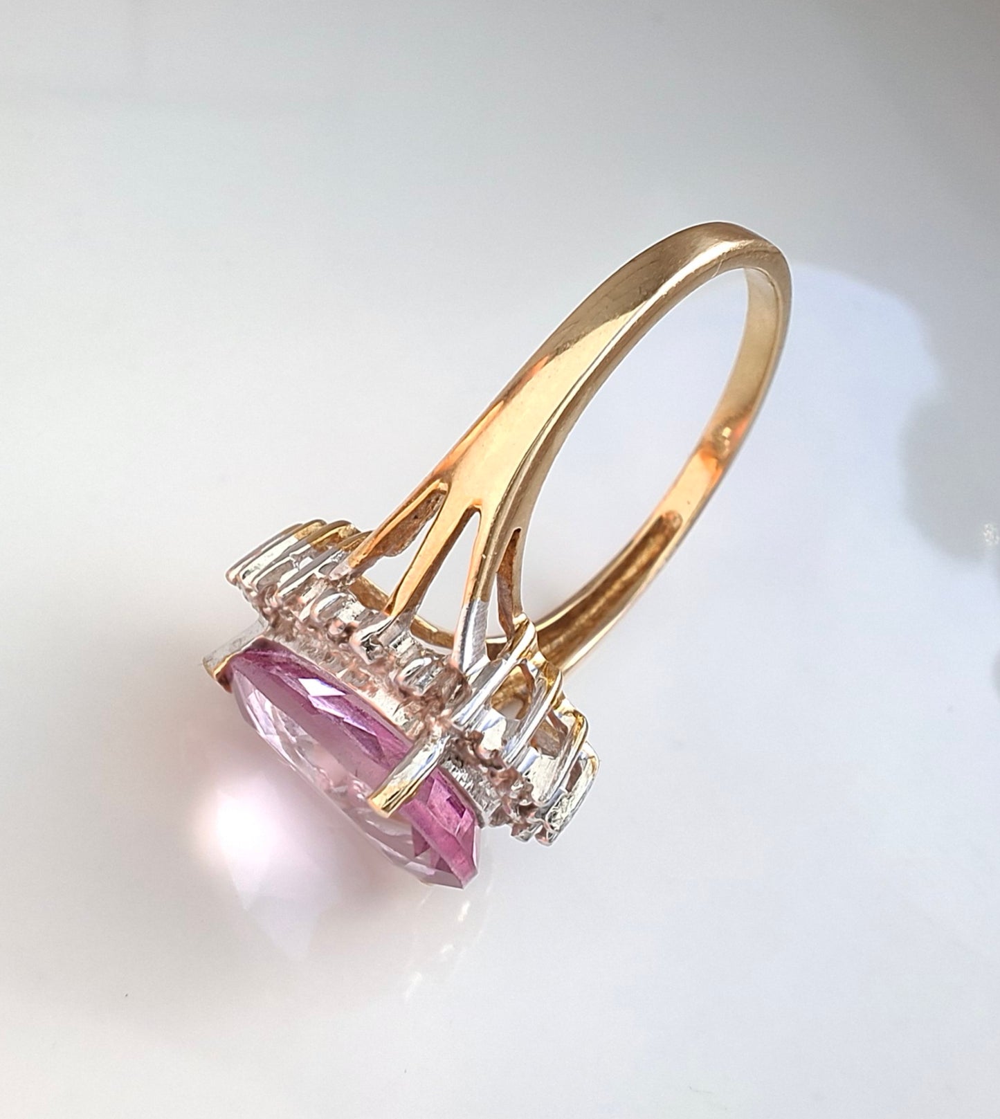 Pink Topaz & Diamond Halo Ring