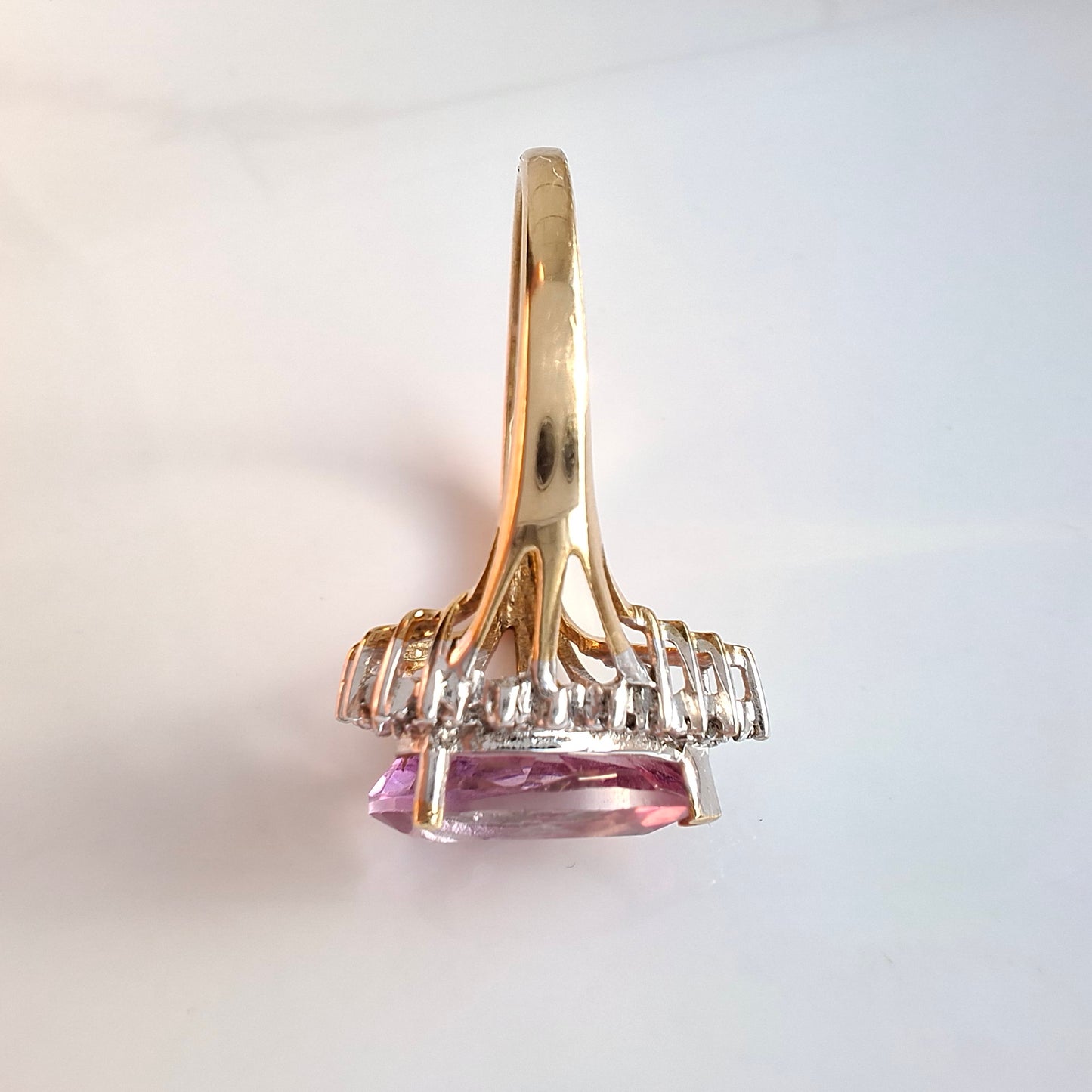 Pink Topaz & Diamond Halo Ring