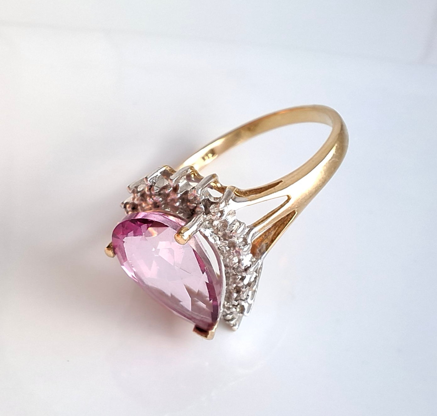 Pink Topaz & Diamond Halo Ring