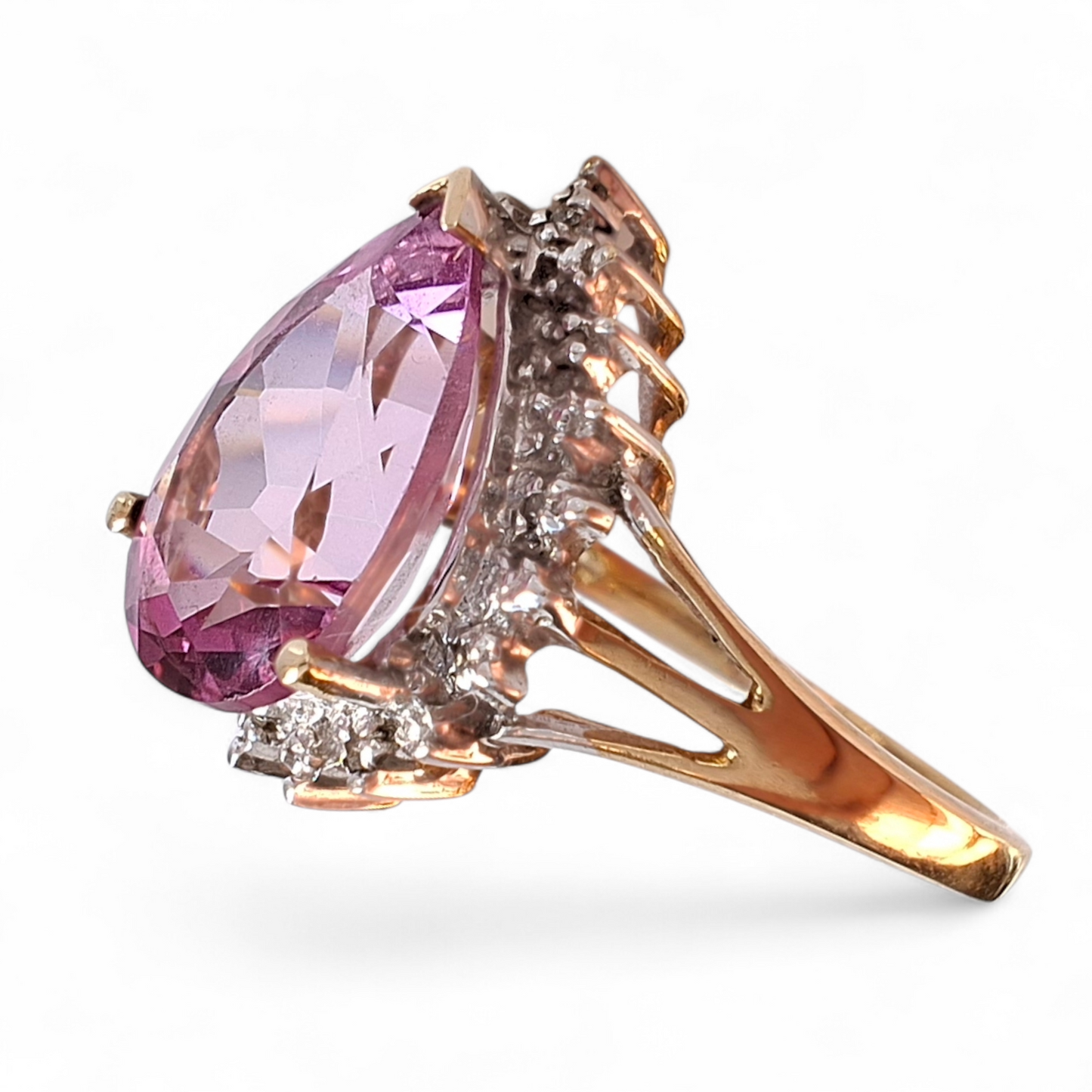 Pink Topaz & Diamond Halo Ring