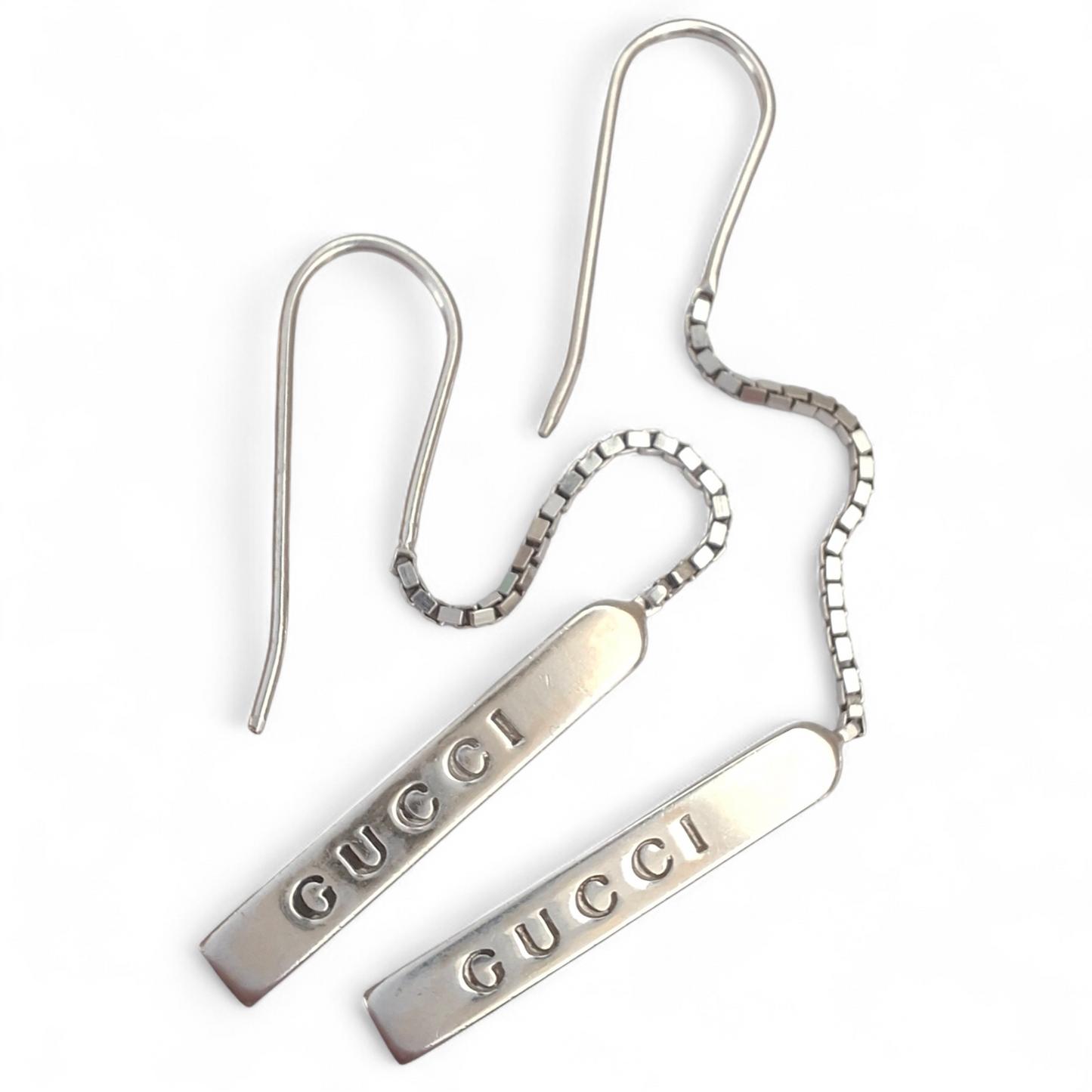 Gucci 18k White Gold Dangle Drop Earrings