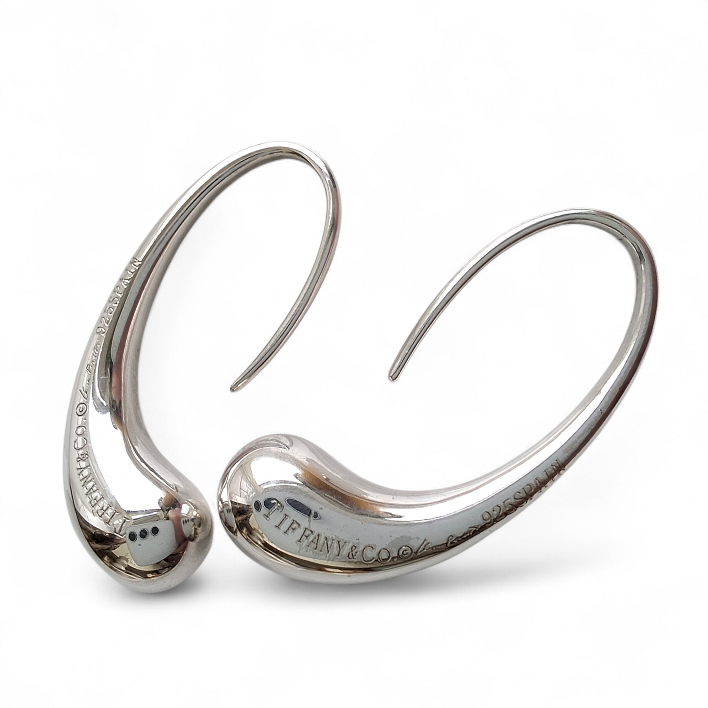 Elsa Peretti Teardrop Hoop Earrings in Sterling Silver With Tiffany & Co Pouch and Box