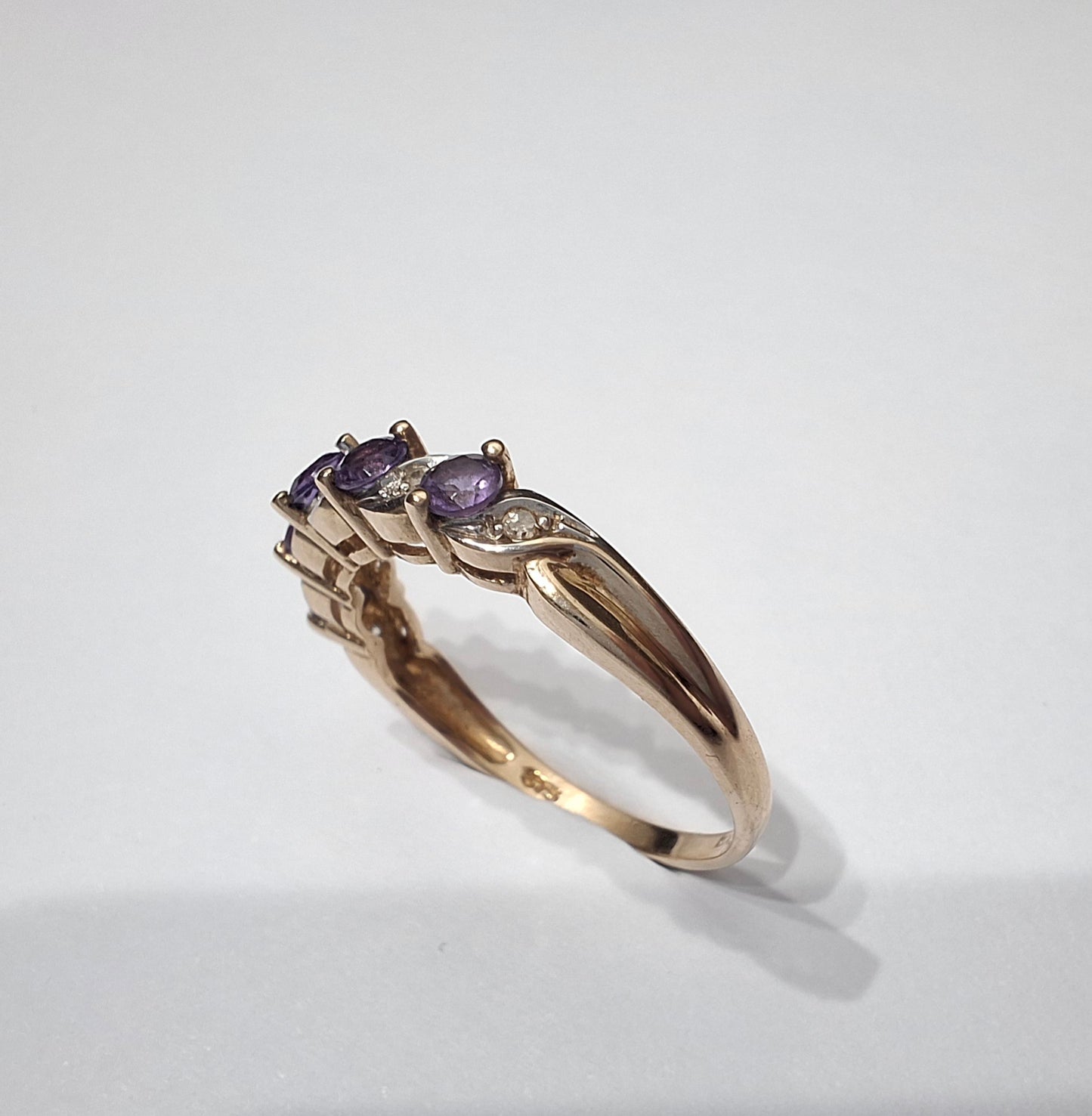 Vintage Gold Amethyst & Diamond Half Eternity Band Ring