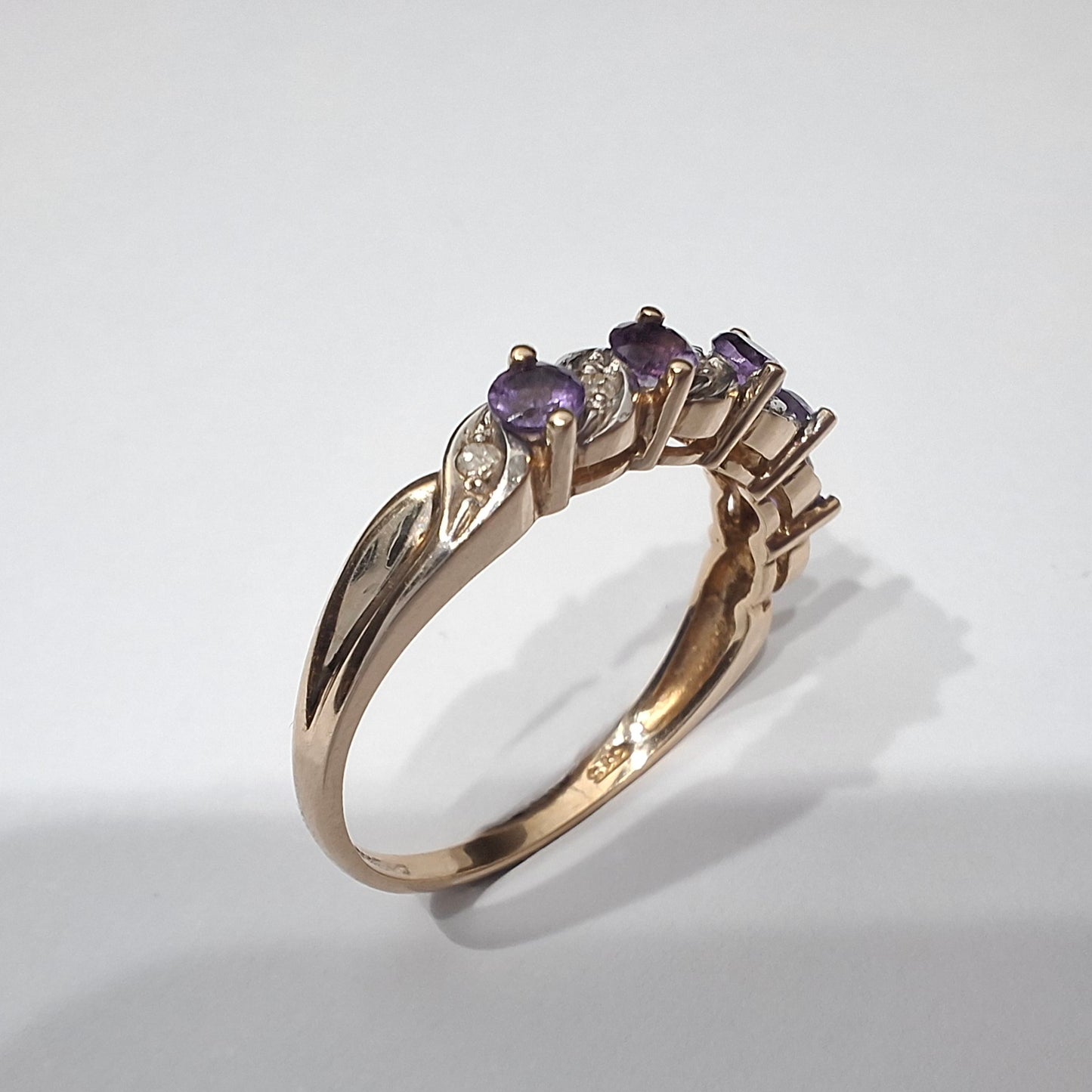 Vintage Gold Amethyst & Diamond Half Eternity Band Ring