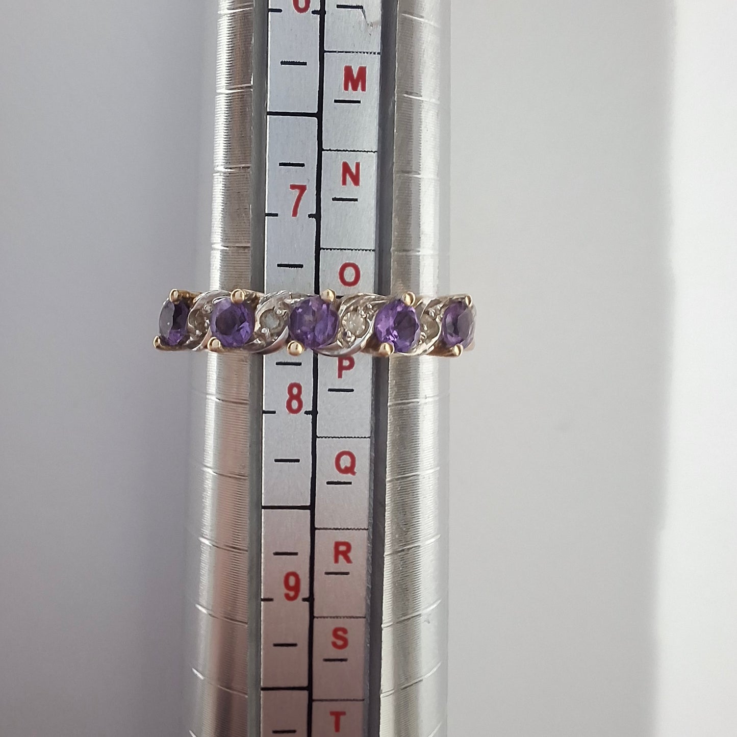 Vintage Gold Amethyst & Diamond Half Eternity Band Ring