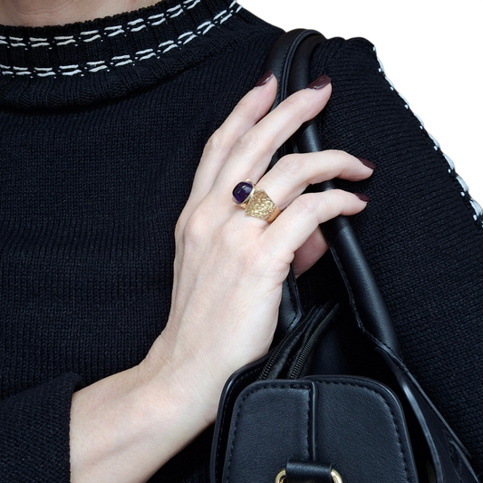 1960s Mid Century Modern Amethyst and Gold Statement Ring by Younger & Brill