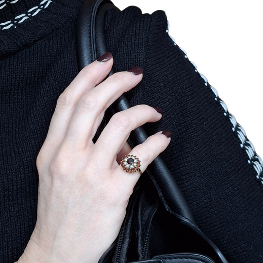 9ct Gold Garnet & Seed Pearl Cluster Ring