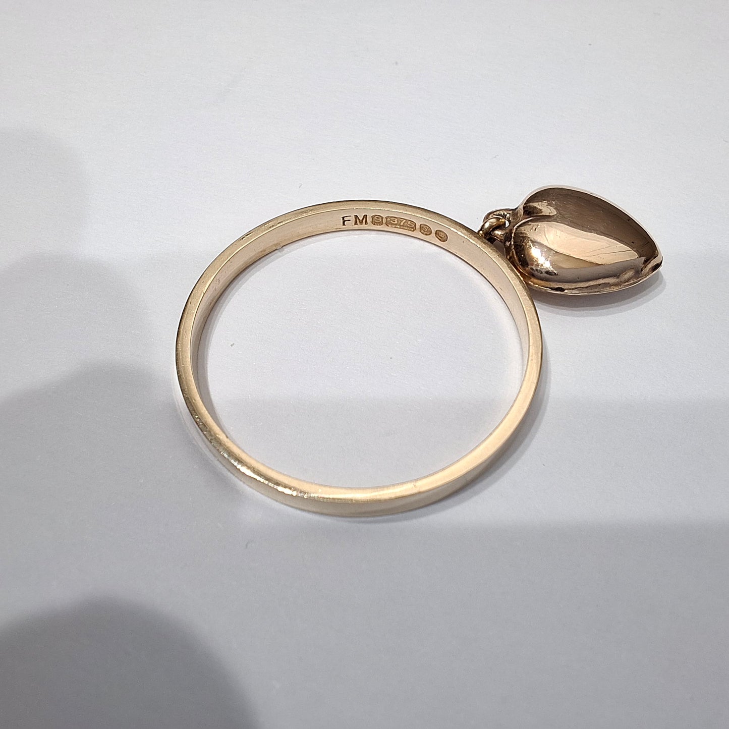 Vintage 9ct Gold Dangle Heart Charm Ring