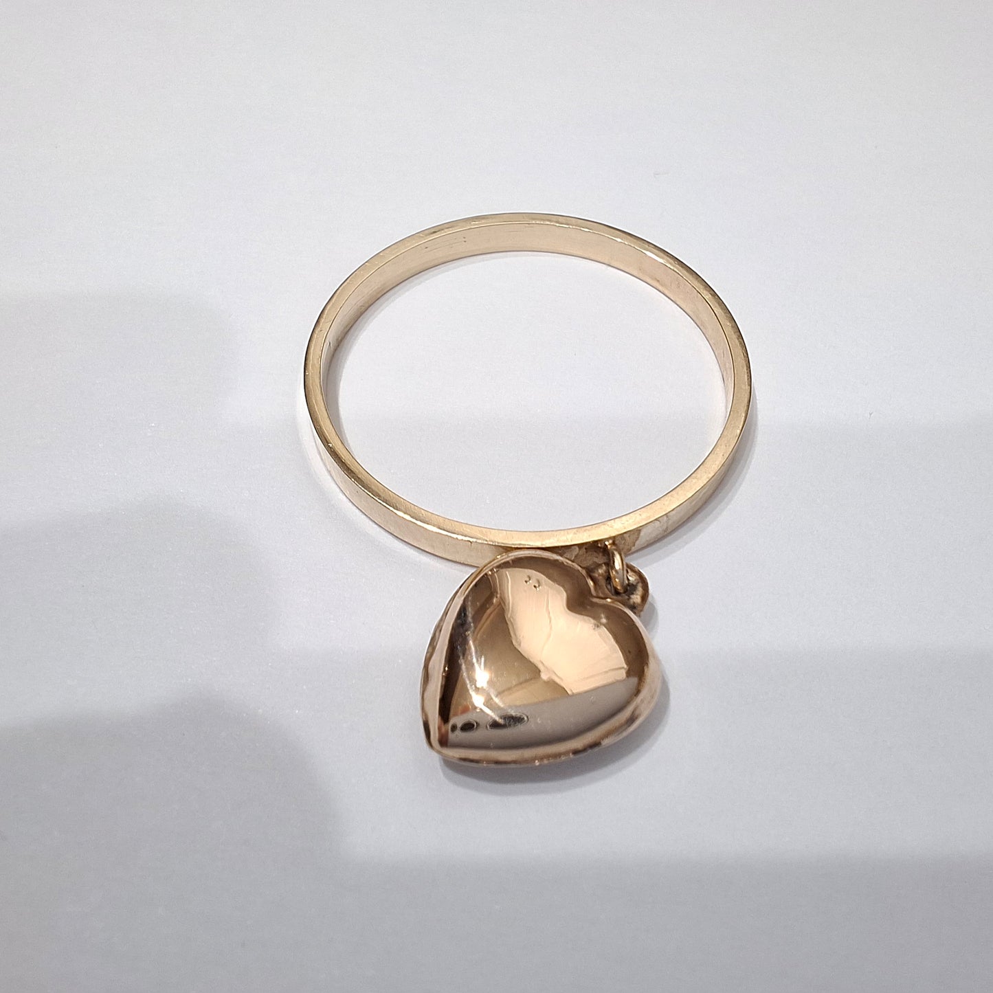 Vintage 9ct Gold Dangle Heart Charm Ring