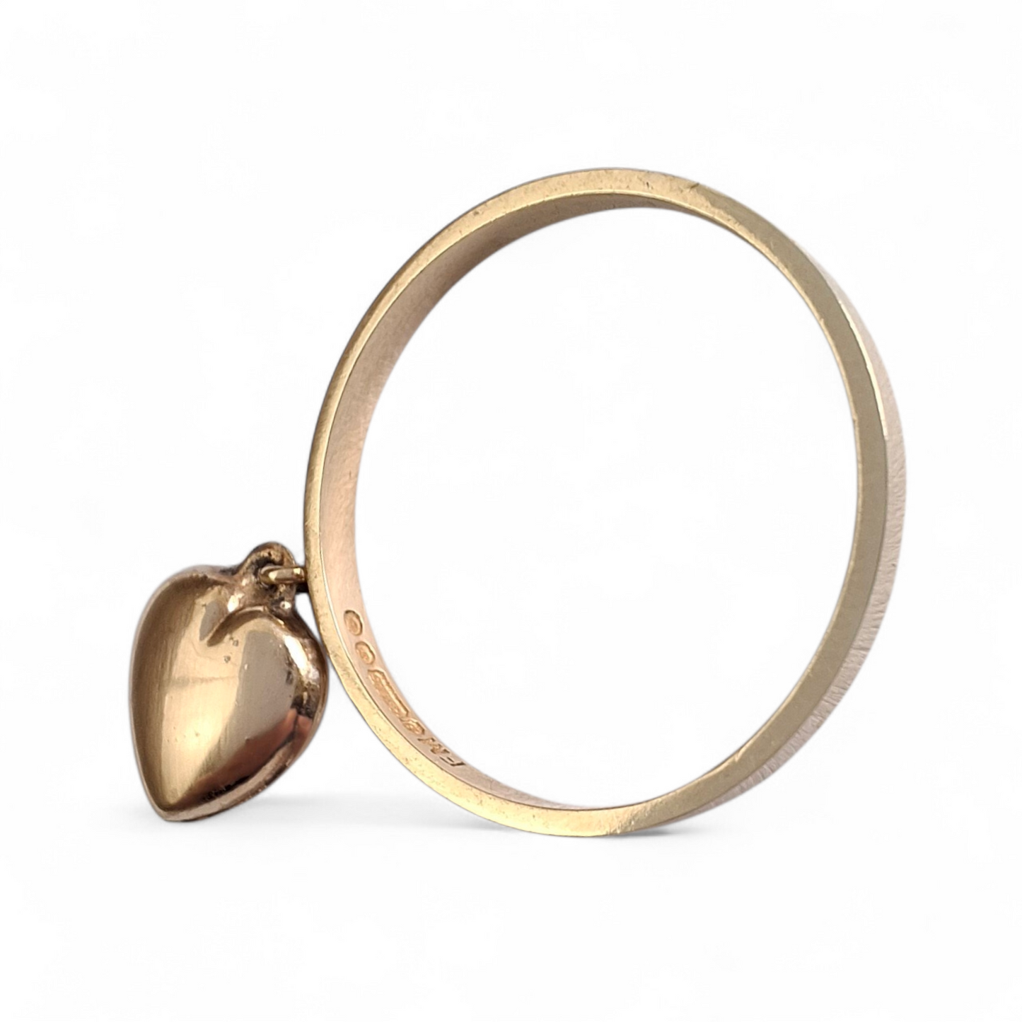 Vintage 9ct Gold Dangle Heart Charm Ring