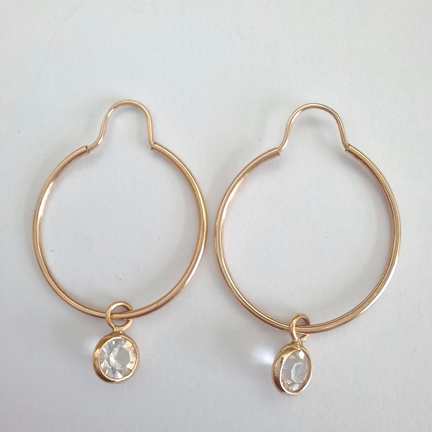 Vintage Gold Plated Hoop Earrings with Crystal Drops