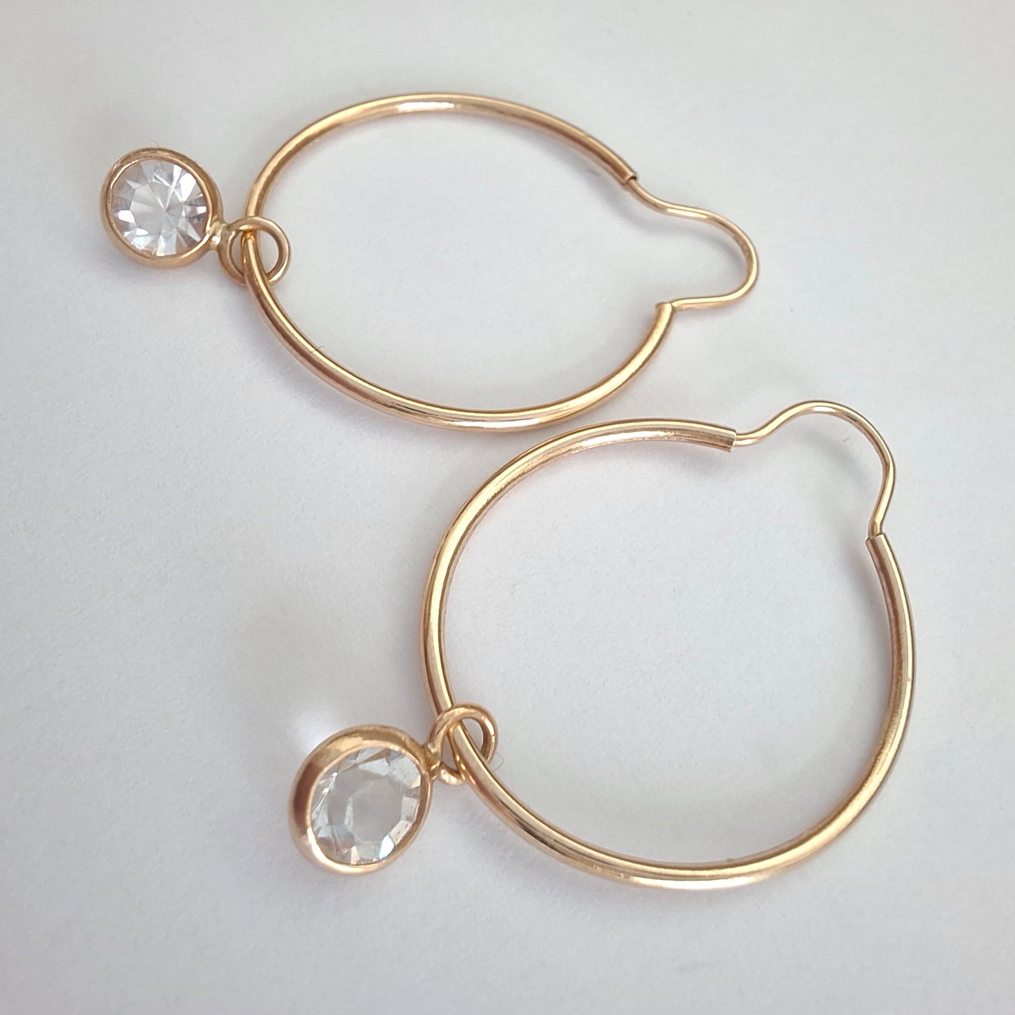 Vintage Gold Plated Hoop Earrings with Crystal Drops