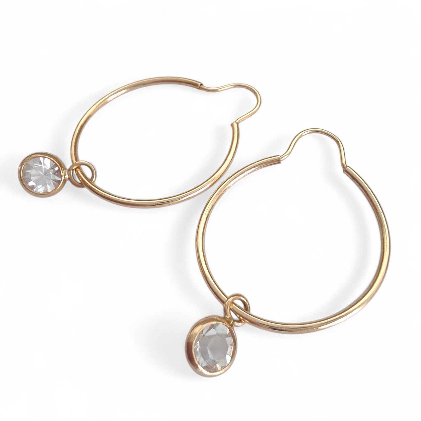 Vintage Gold Plated Hoop Earrings with Crystal Drops