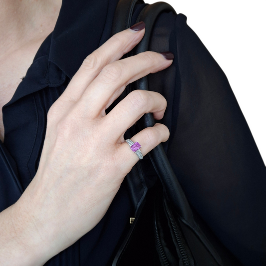 18k White Gold Pink Sapphire & Diamond Dress Ring