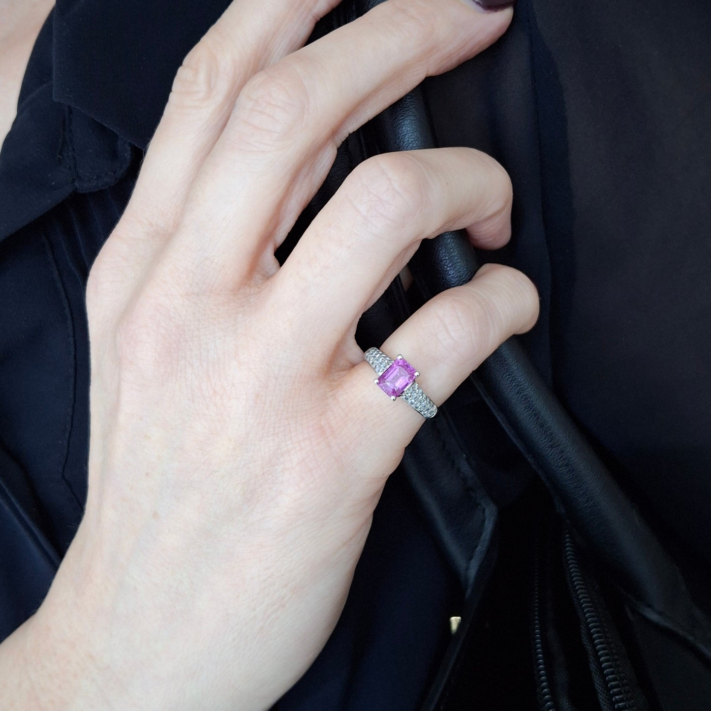 18k White Gold Pink Sapphire & Diamond Dress Ring