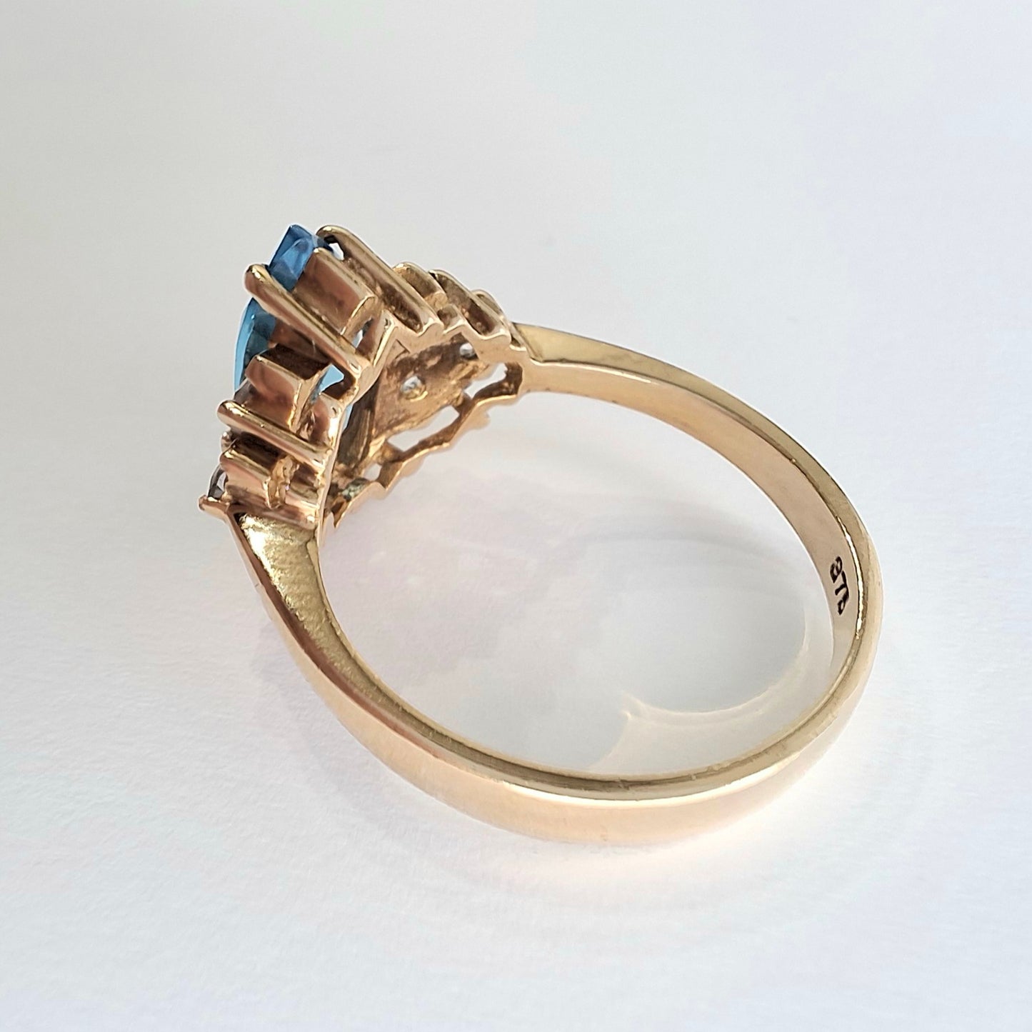 Vintage Marquise Cut Swiss Blue Topaz & Diamond Ring