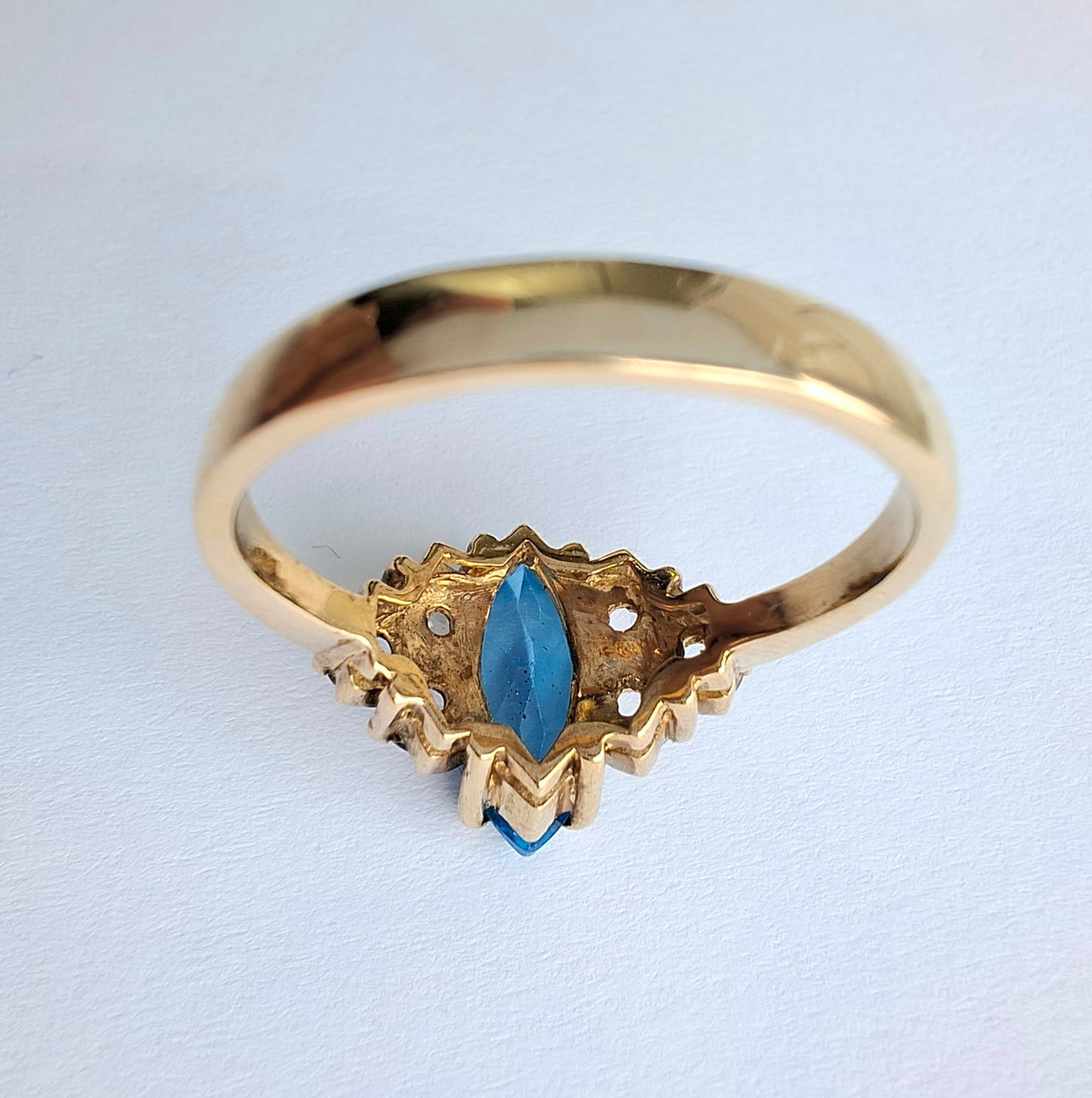 Vintage Marquise Cut Swiss Blue Topaz & Diamond Ring