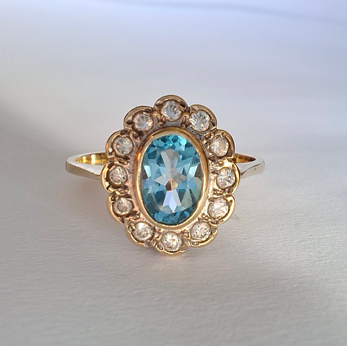 Vintage Edwardian Style Sky Blue Topaz Hallmarked Gold Ring