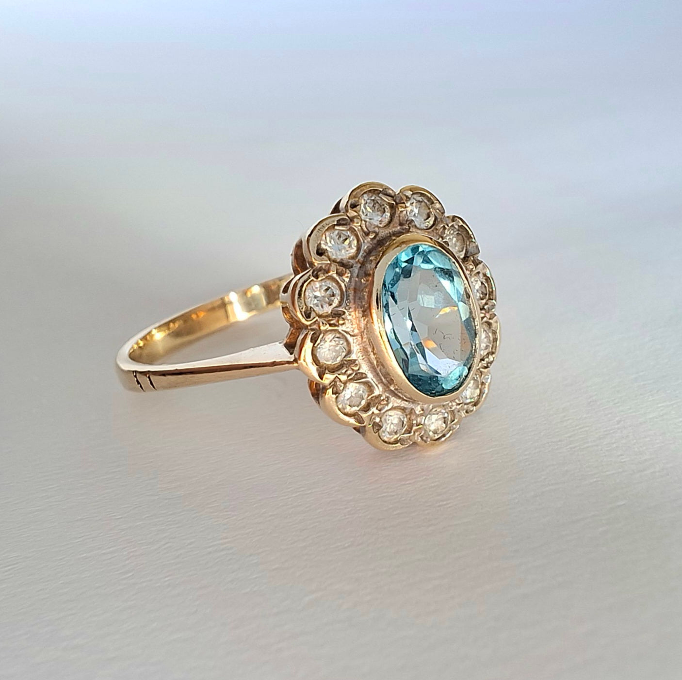 Vintage Edwardian Style Sky Blue Topaz Hallmarked Gold Ring