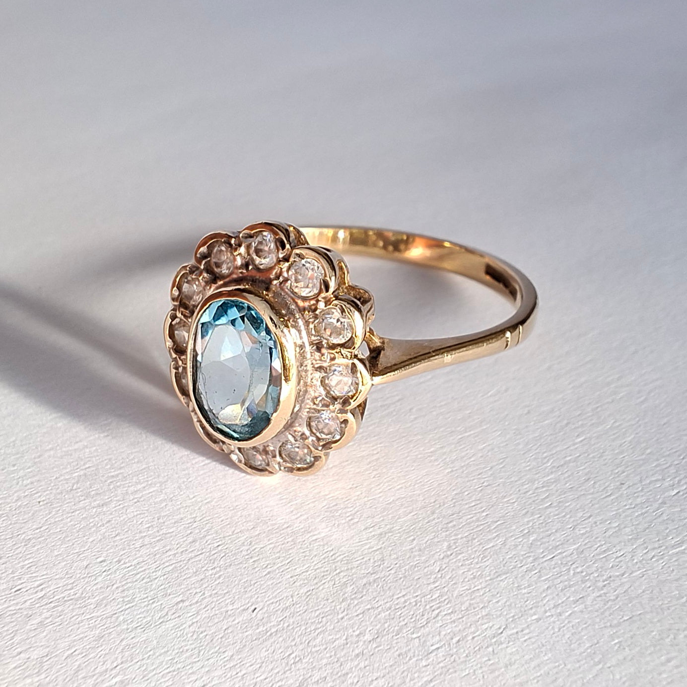 Vintage Edwardian Style Sky Blue Topaz Hallmarked Gold Ring