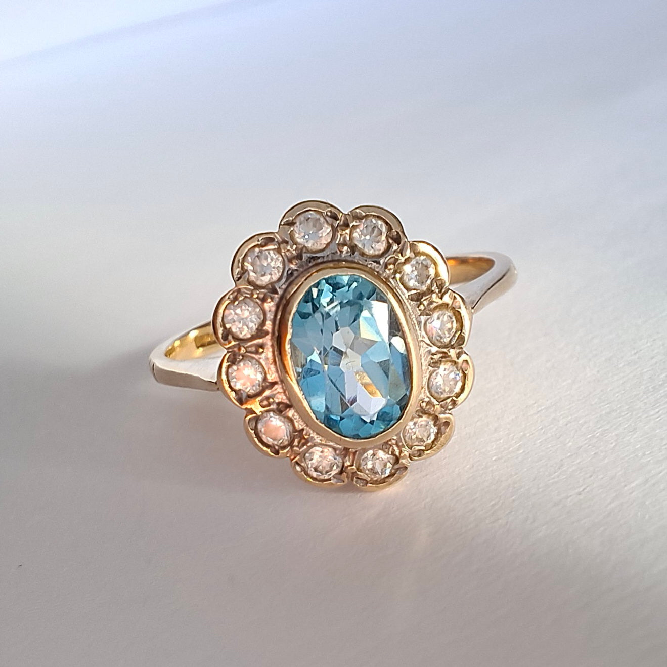 Vintage Edwardian Style Sky Blue Topaz Hallmarked Gold Ring