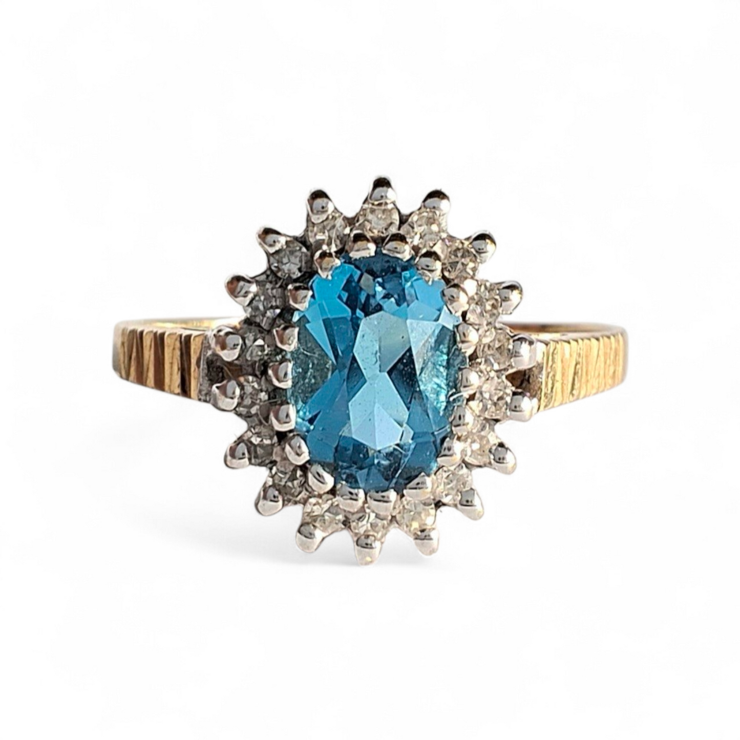 Vintage Swiss Blue Topaz & Diamond 9ct Gold Ring
