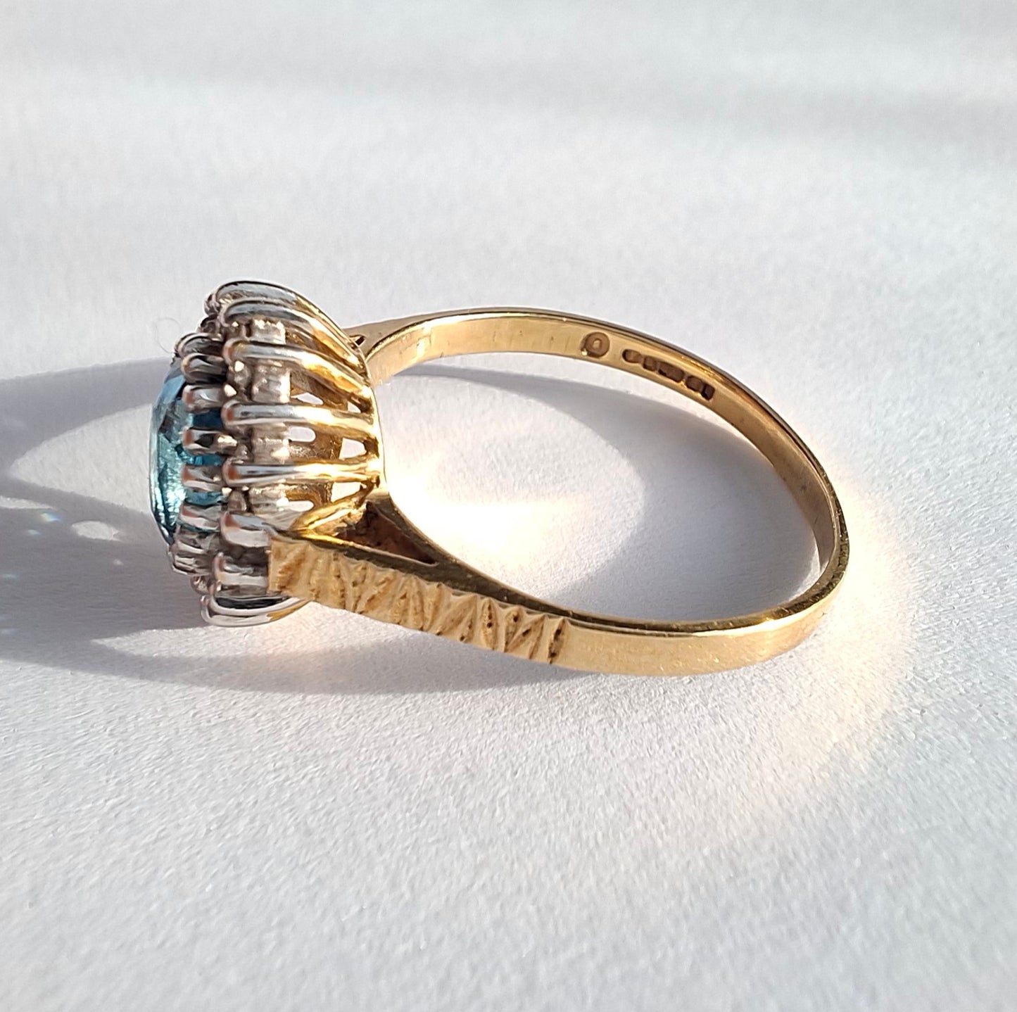 Vintage Swiss Blue Topaz & Diamond 9ct Gold Ring