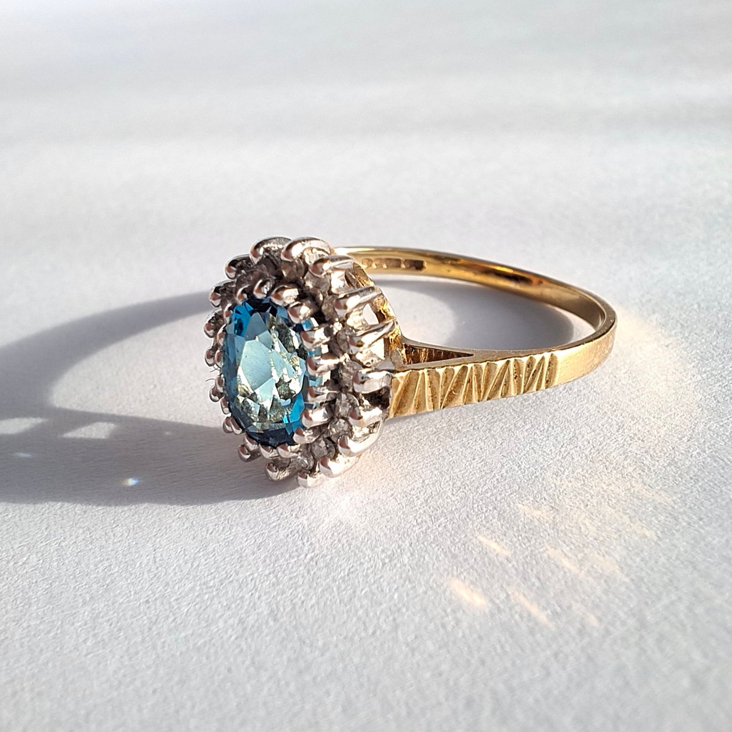 Vintage Swiss Blue Topaz & Diamond 9ct Gold Ring