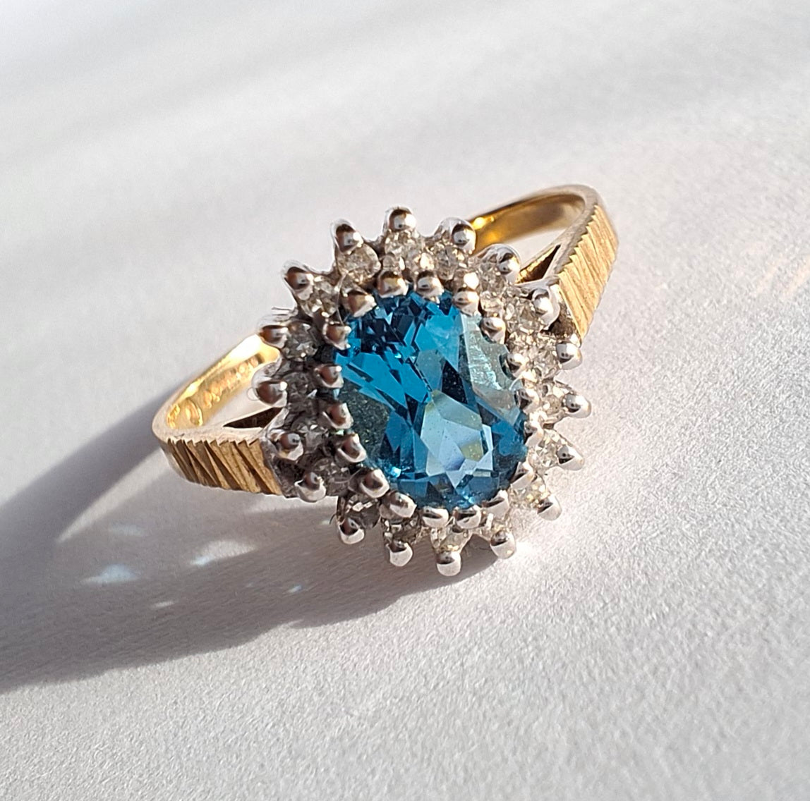 Vintage Swiss Blue Topaz & Diamond 9ct Gold Ring