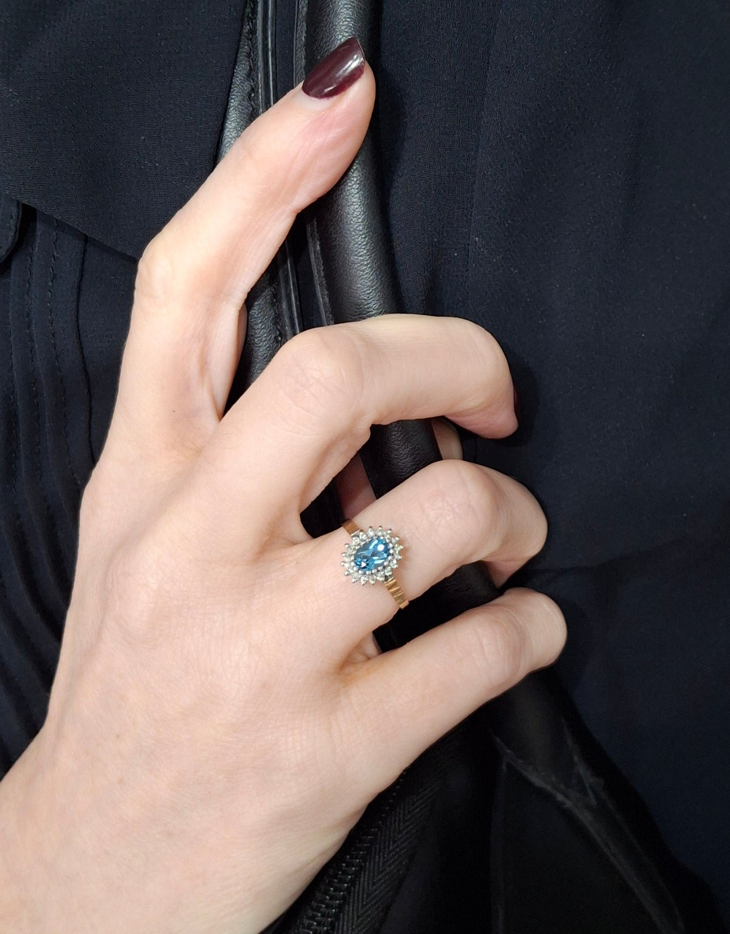 Vintage Swiss Blue Topaz & Diamond 9ct Gold Ring