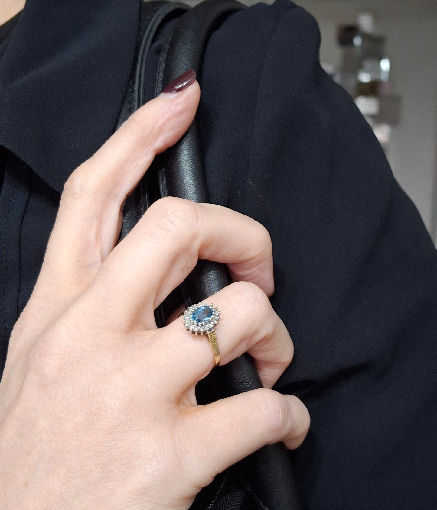 Vintage Swiss Blue Topaz & Diamond 9ct Gold Ring