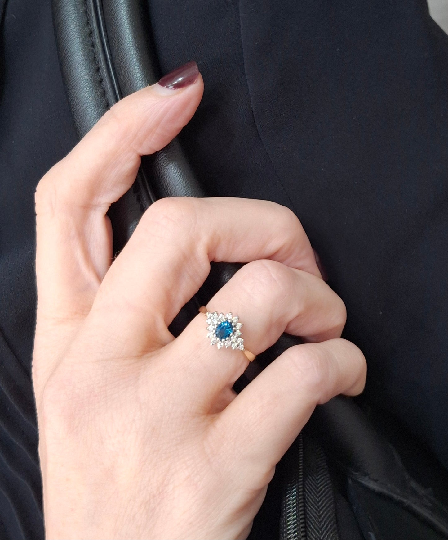 9ct Gold London Blue Topaz & Crystal Halo Ring