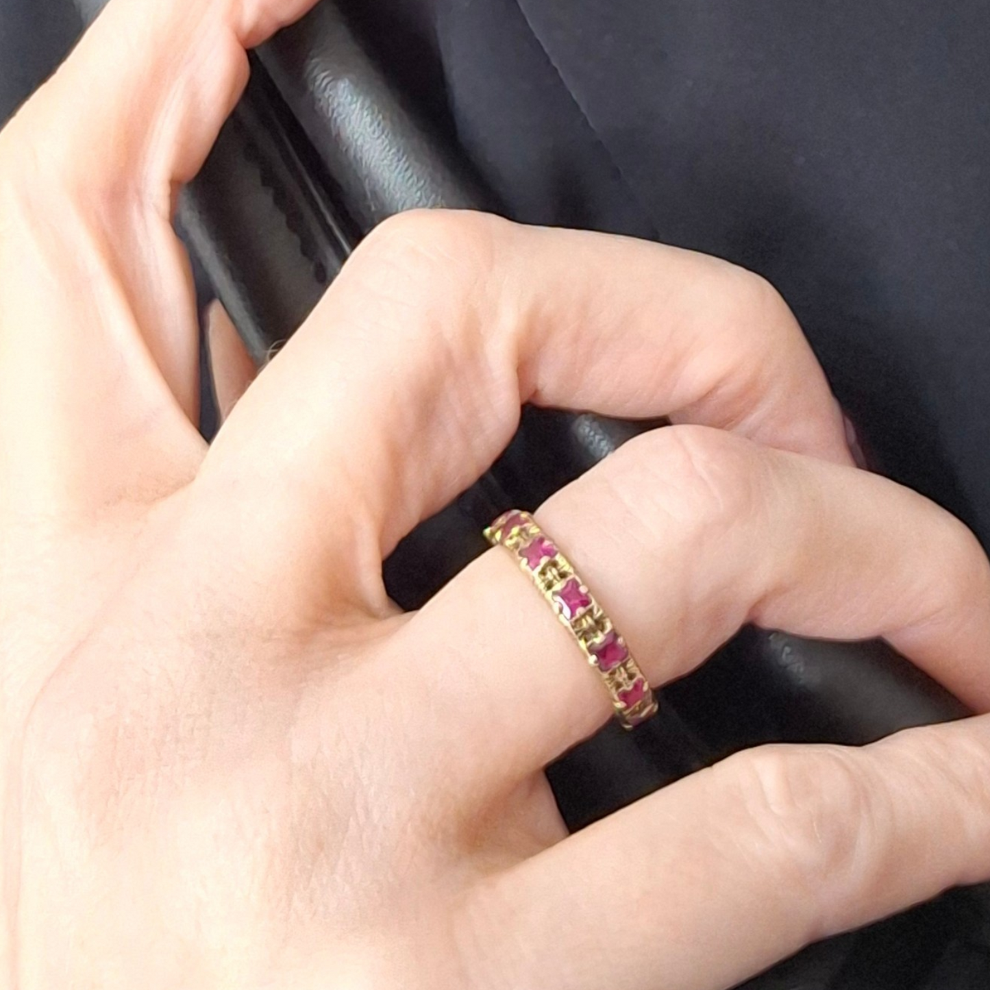 Vintage Hallmarked 9ct Gold Pink Sapphire Eternity Ring