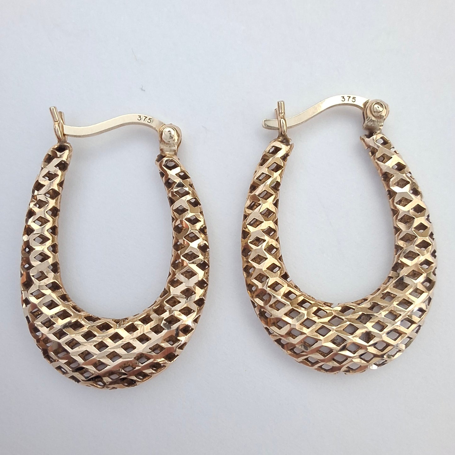 Vintage 9ct Gold Filigree Hoop Earrings