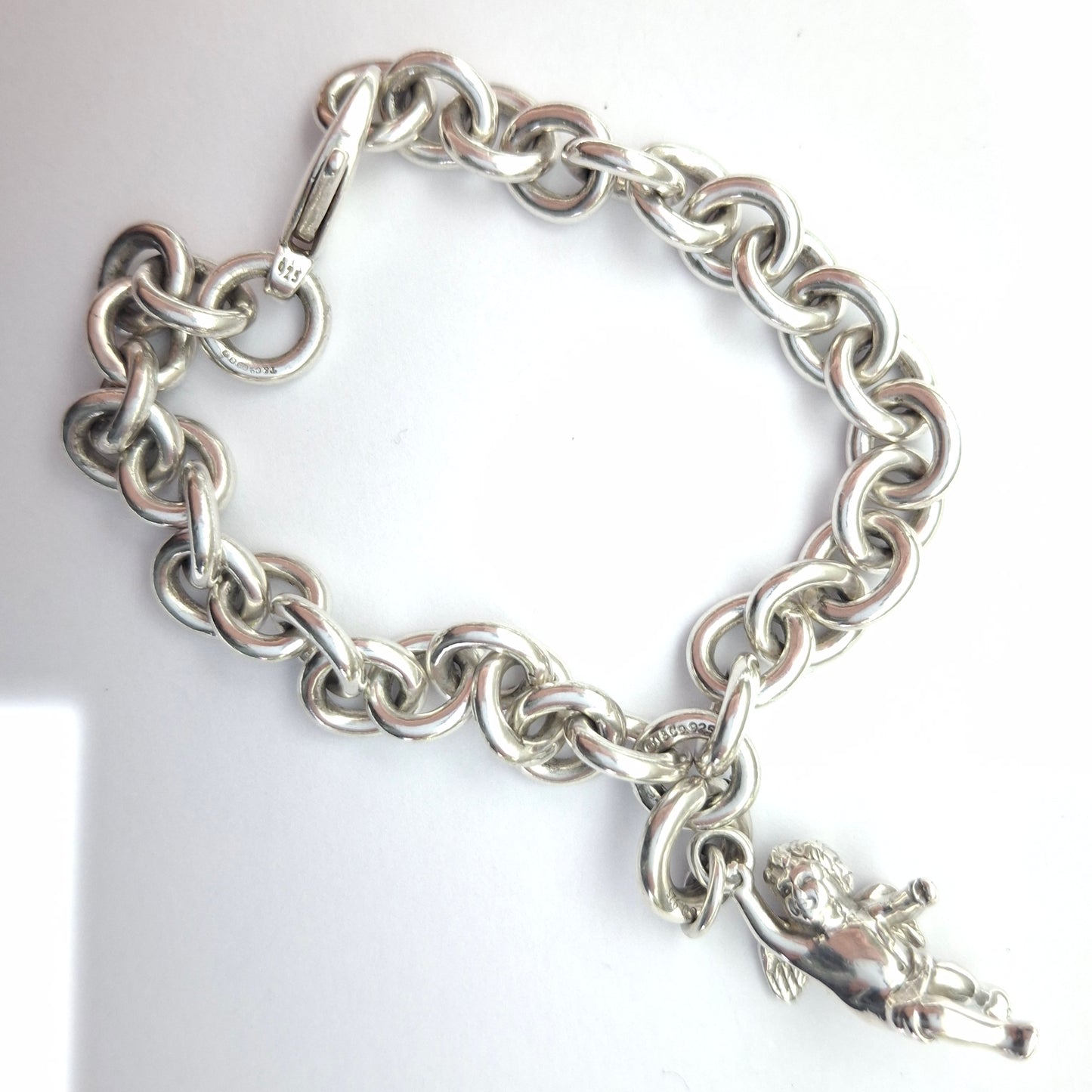 Vintage Tiffany & Co. Winged Cherub Angel Charm Bracelet in Hallmarked Sterling Silver