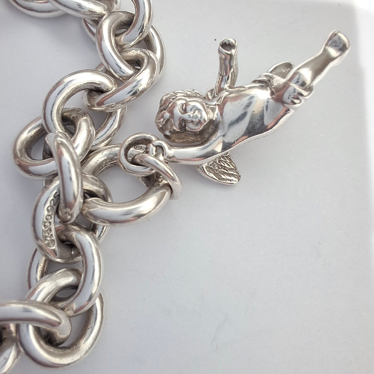 Vintage Tiffany & Co. Winged Cherub Angel Charm Bracelet in Hallmarked Sterling Silver