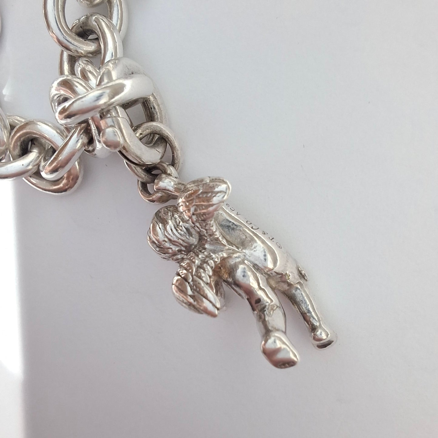 Vintage Tiffany & Co. Winged Cherub Angel Charm Bracelet in Hallmarked Sterling Silver