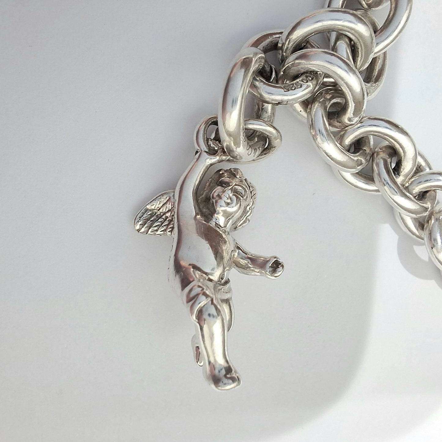 Vintage Tiffany & Co. Winged Cherub Angel Charm Bracelet in Hallmarked Sterling Silver