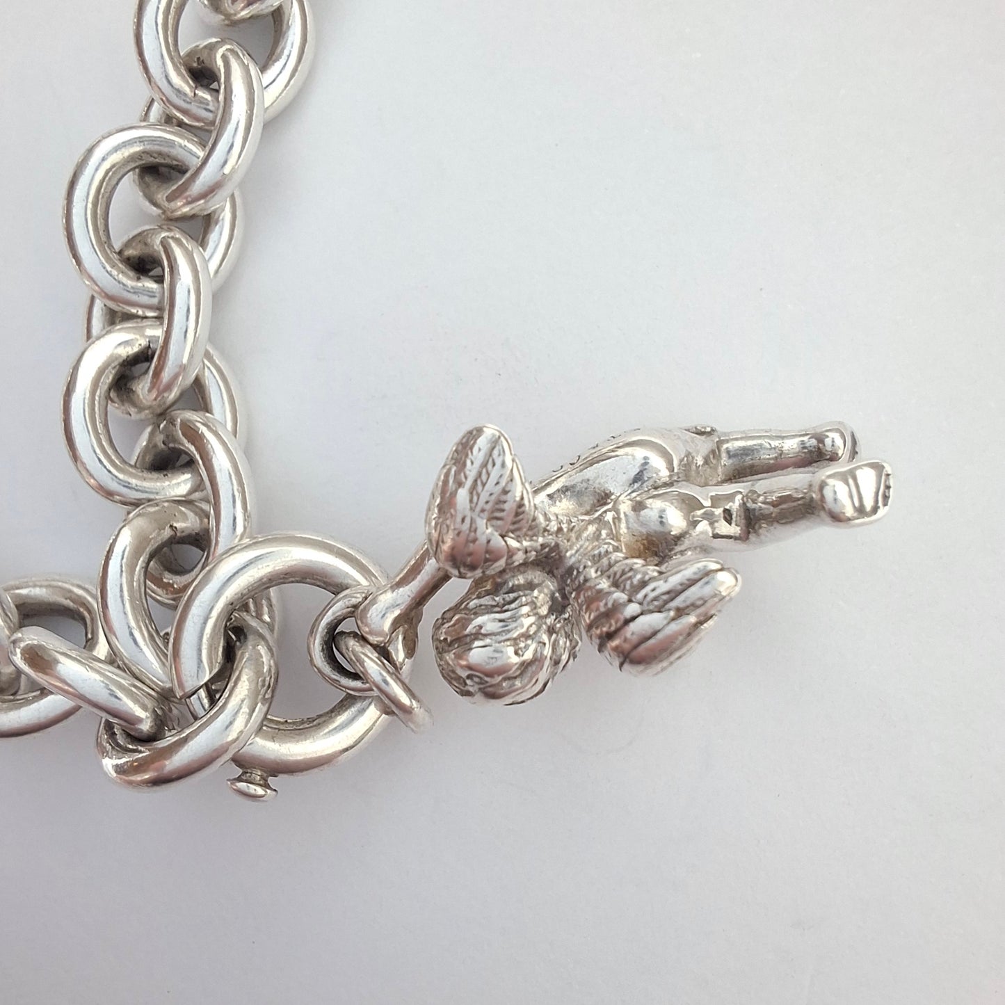 Vintage Tiffany & Co. Winged Cherub Angel Charm Bracelet in Hallmarked Sterling Silver