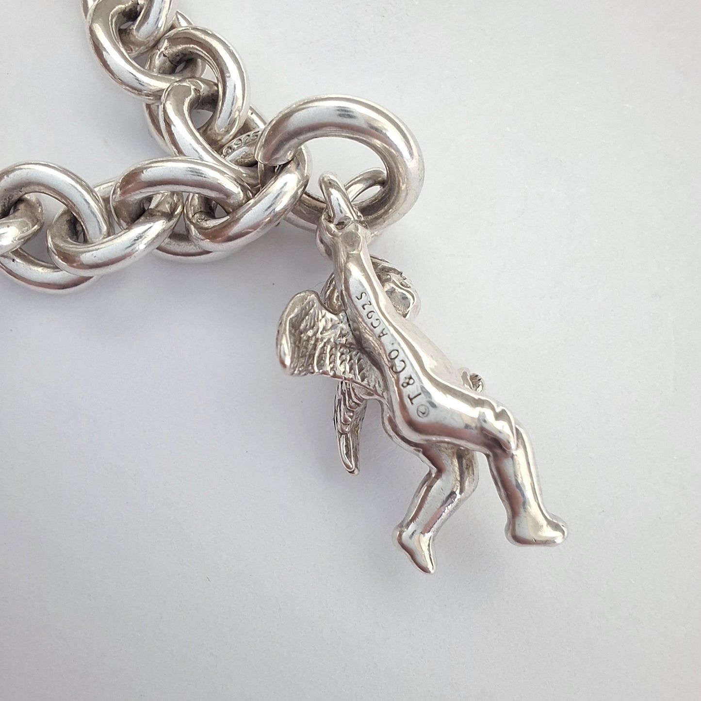 Vintage Tiffany & Co. Winged Cherub Angel Charm Bracelet in Hallmarked Sterling Silver