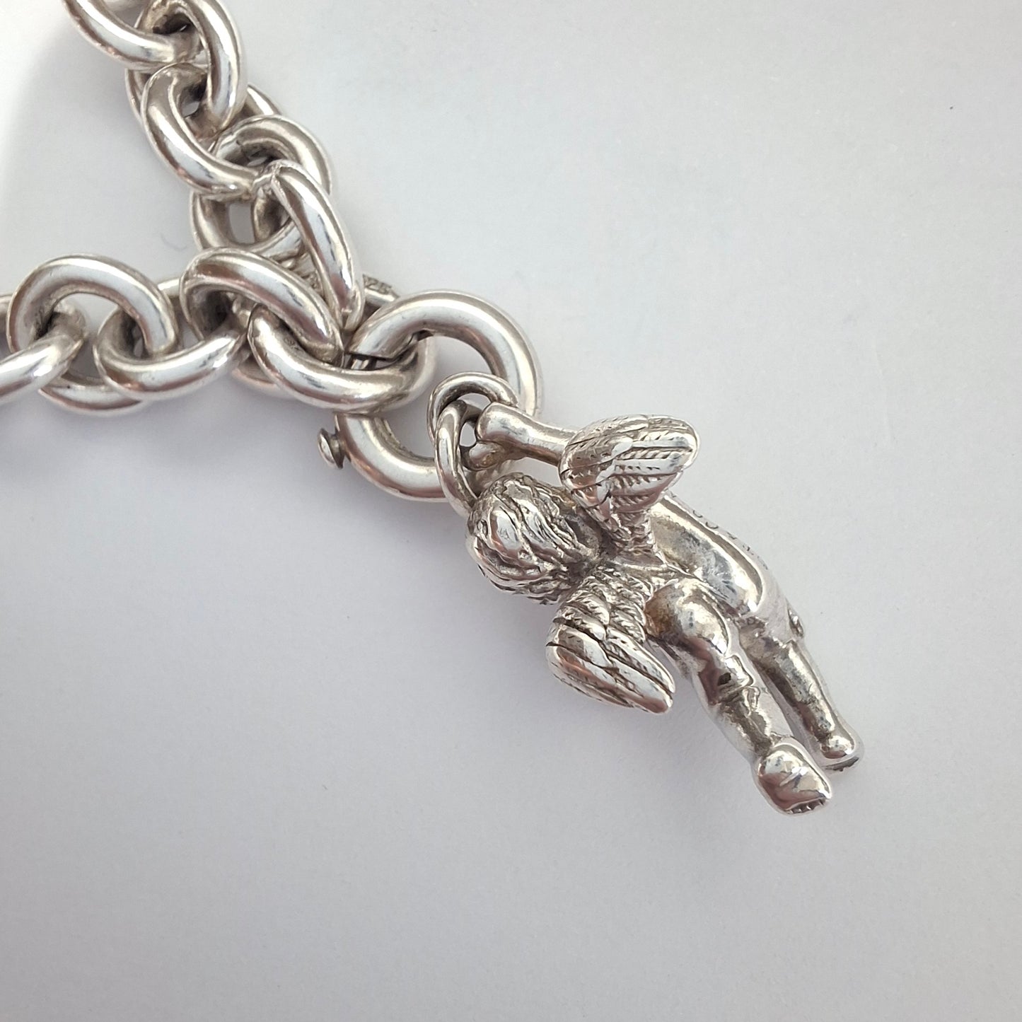 Vintage Tiffany & Co. Winged Cherub Angel Charm Bracelet in Hallmarked Sterling Silver