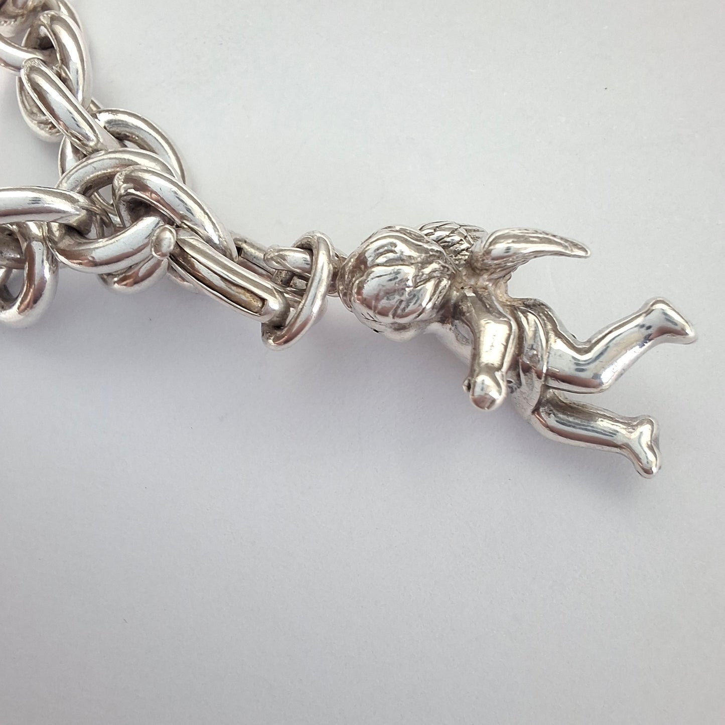 Vintage Tiffany & Co. Winged Cherub Angel Charm Bracelet in Hallmarked Sterling Silver