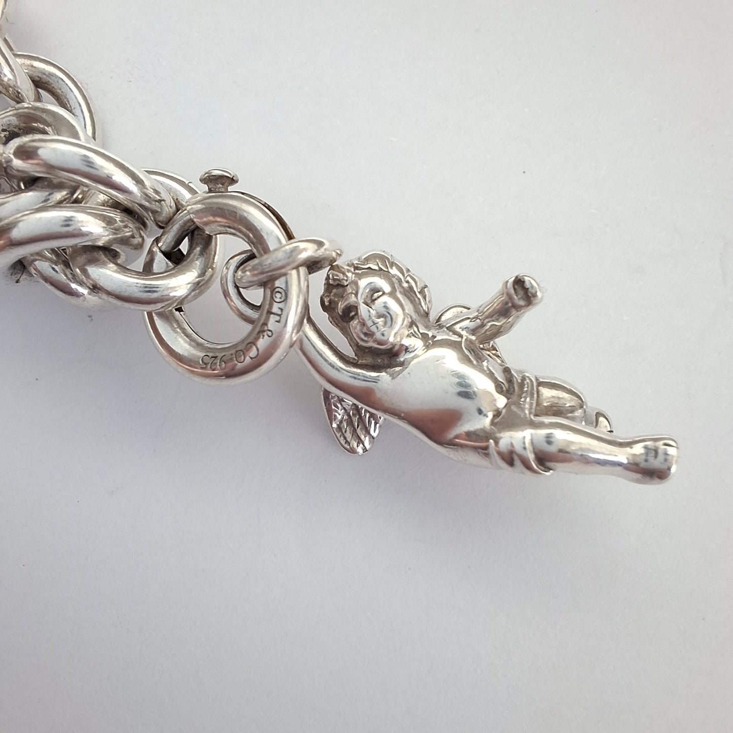 Vintage Tiffany & Co. Winged Cherub Angel Charm Bracelet in Hallmarked Sterling Silver