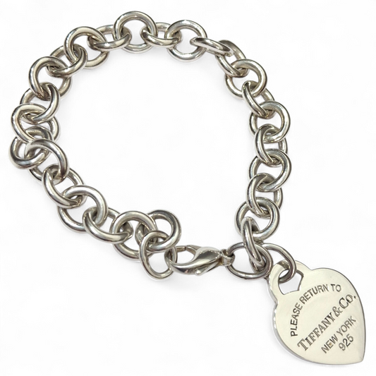 Vintage Silver Return to Tiffany & Co Heart Tag Charm Bracelet