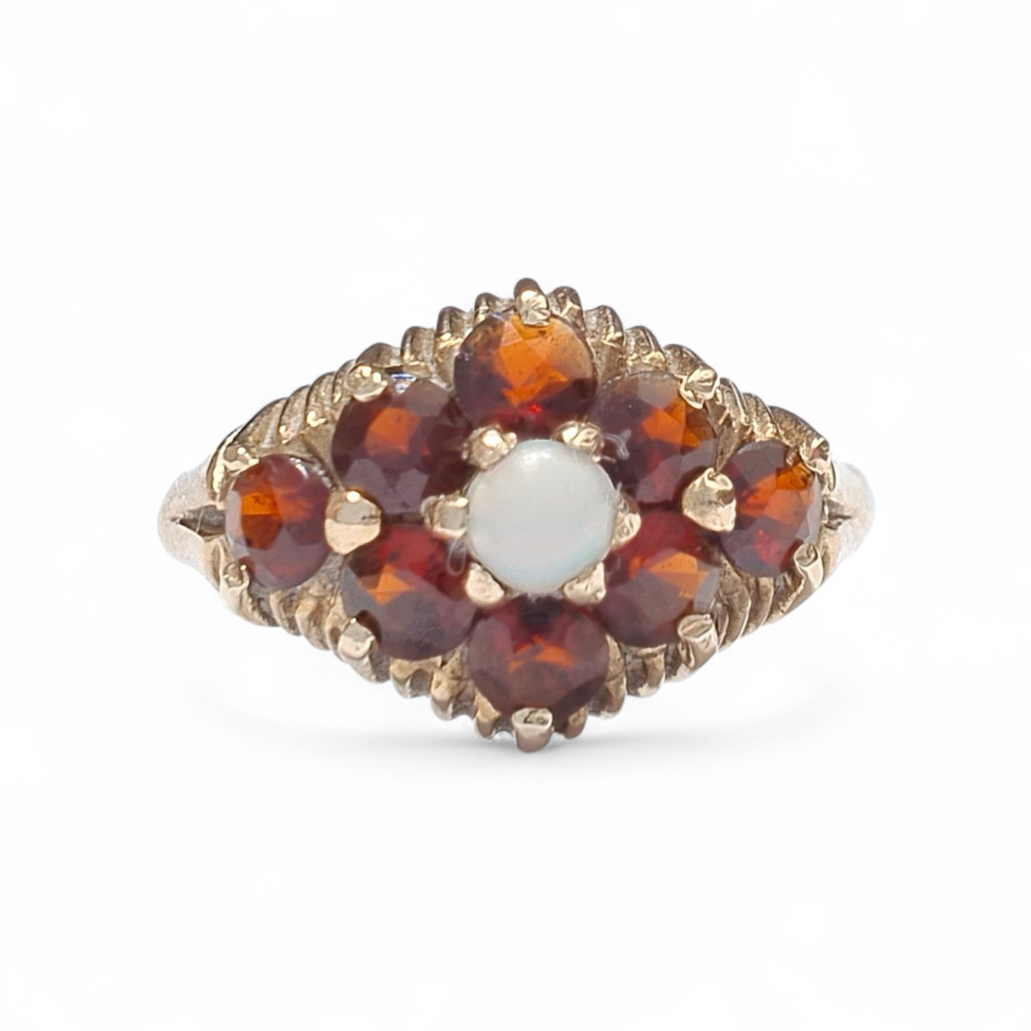 Vintage 9ct Gold Garnet & Opal Cluster Ring